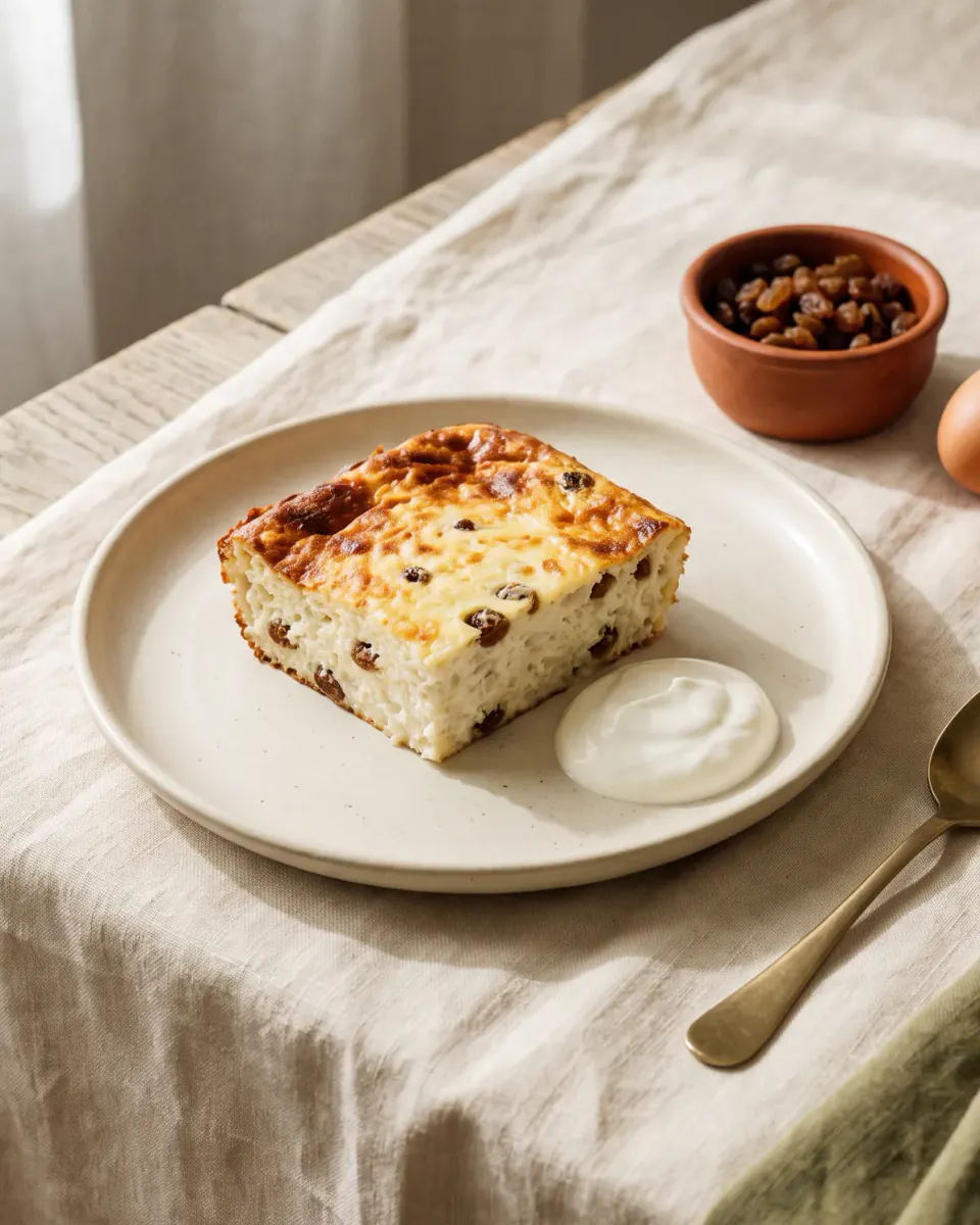 Pudim assado de arroz com ricota — o prato pronto