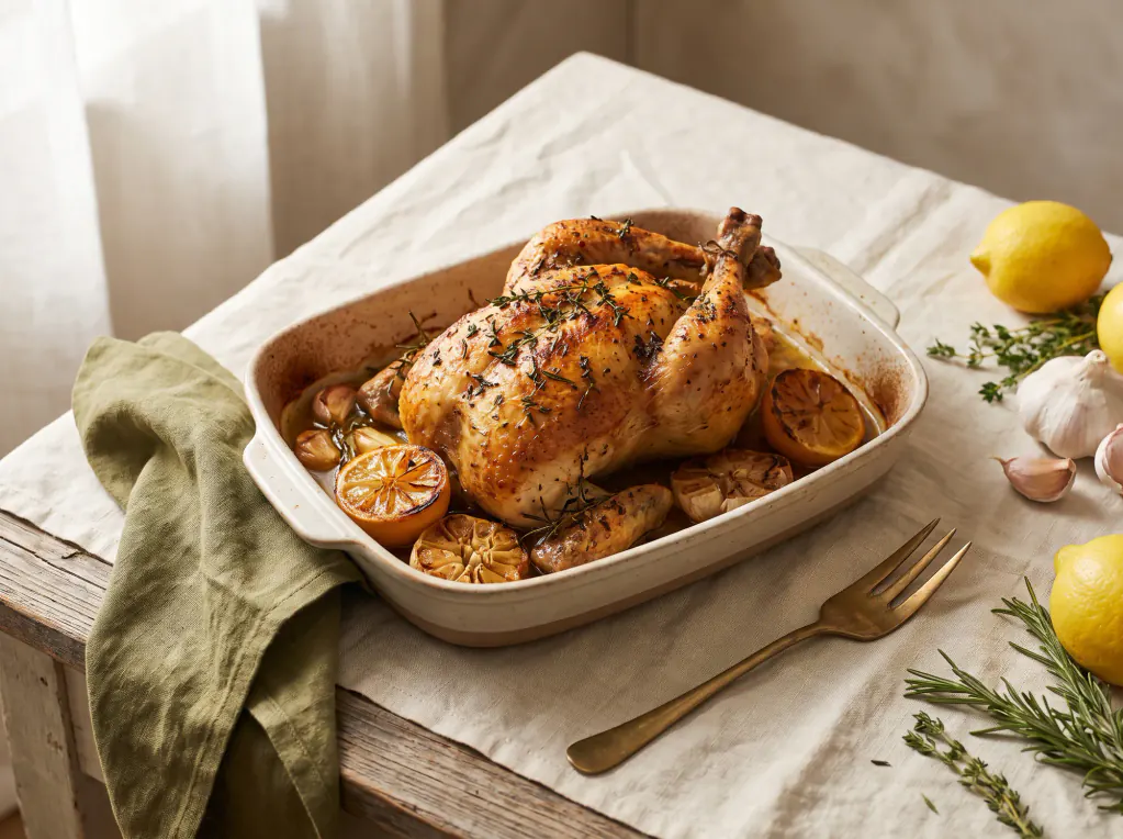 Roast Chicken with Lemon and Herbs — the finished dish
