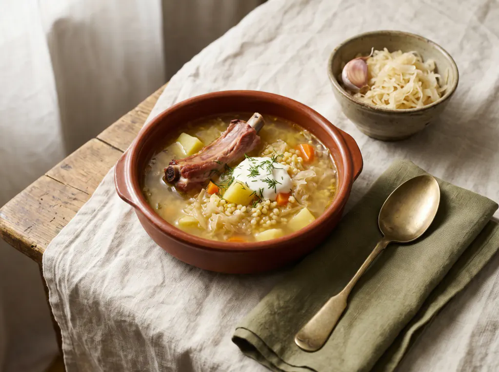 Kapusniak – ukrainische Sauerkrautsuppe – das fertige Gericht