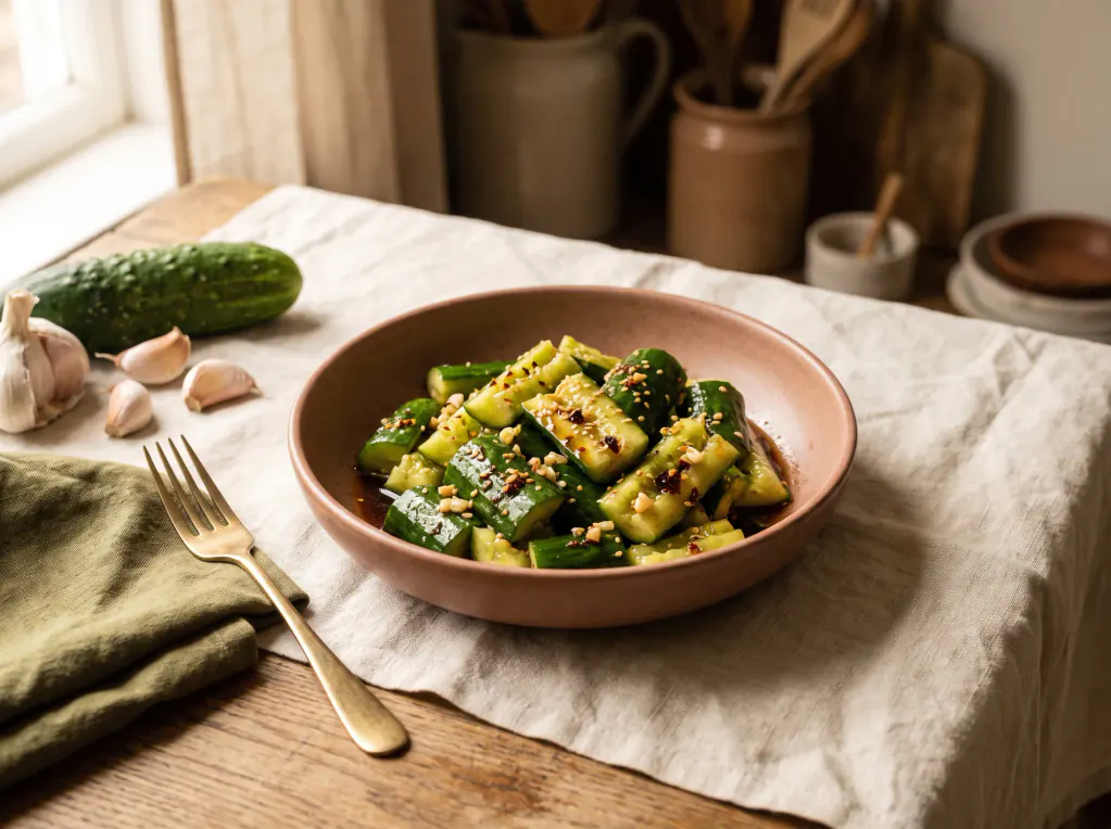 Chinesischer Gurkensalat mit Knoblauch – das fertige Gericht