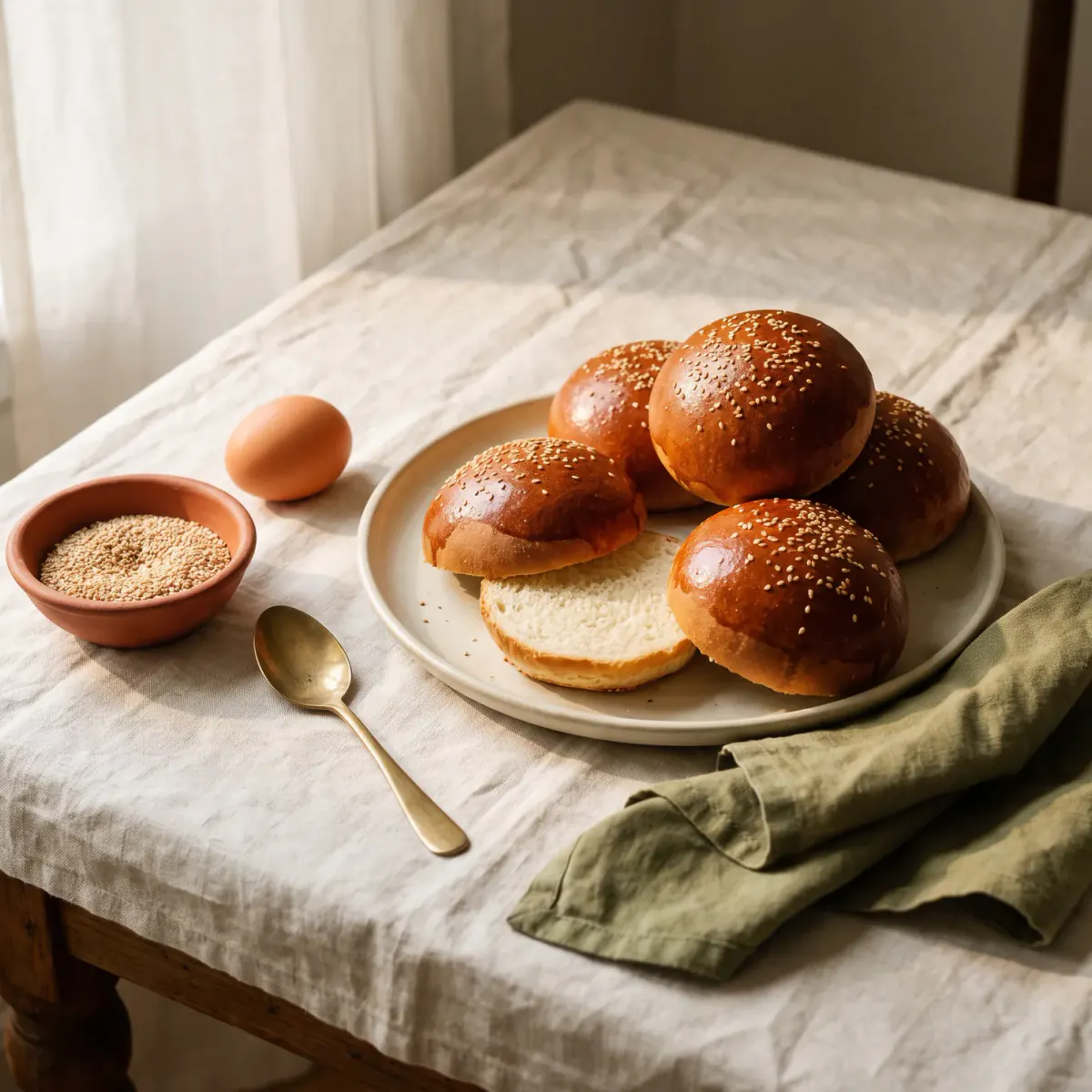 Weiche Burger Buns mit Sesam – das fertige Gericht