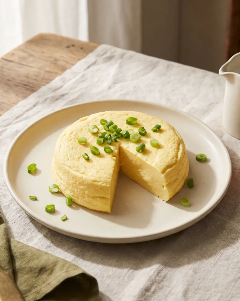 Omelete no vapor fofinha — o prato pronto