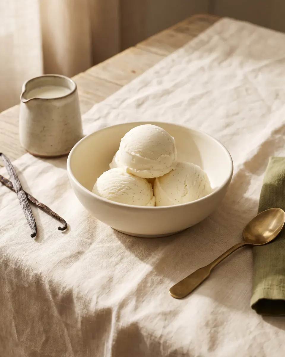 Plombir, helado de vainilla con yemas — el plato terminado