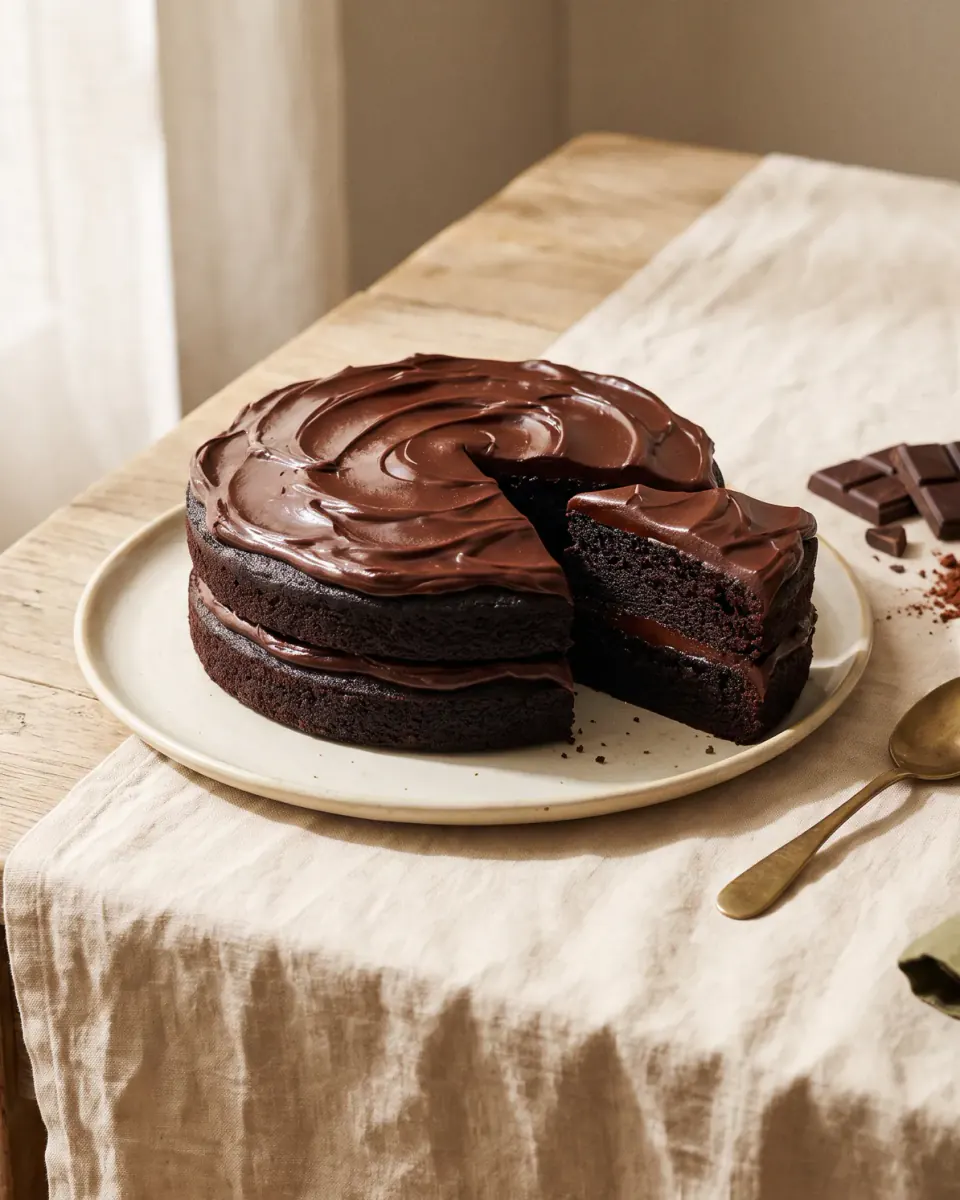 Pastel de chocolate vegano — el plato terminado